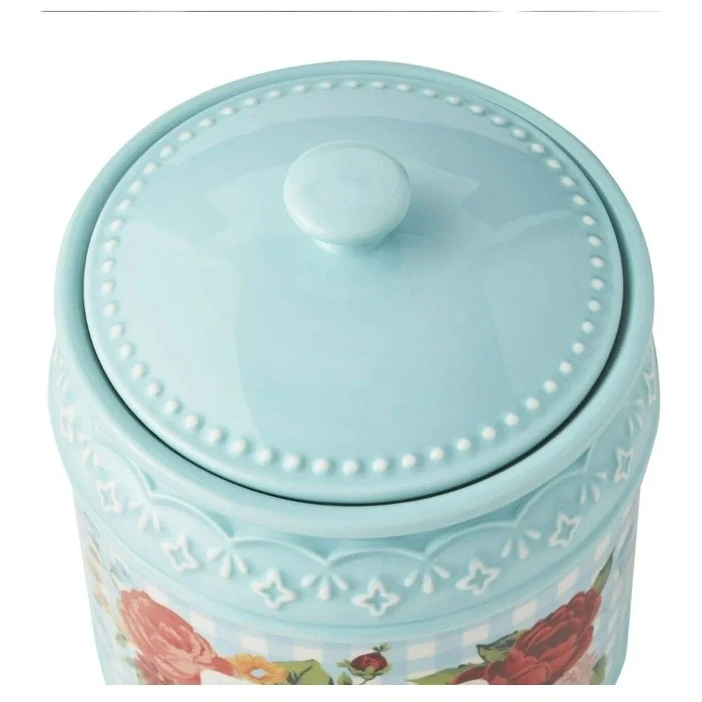Pioneer Woman Cookie Jar Happiness Is Homemade Embossed Stoneware Floral Gingham